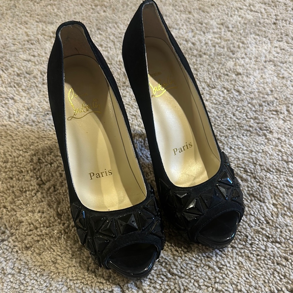 Christian Louboutin Black Peep-Toe Heels
